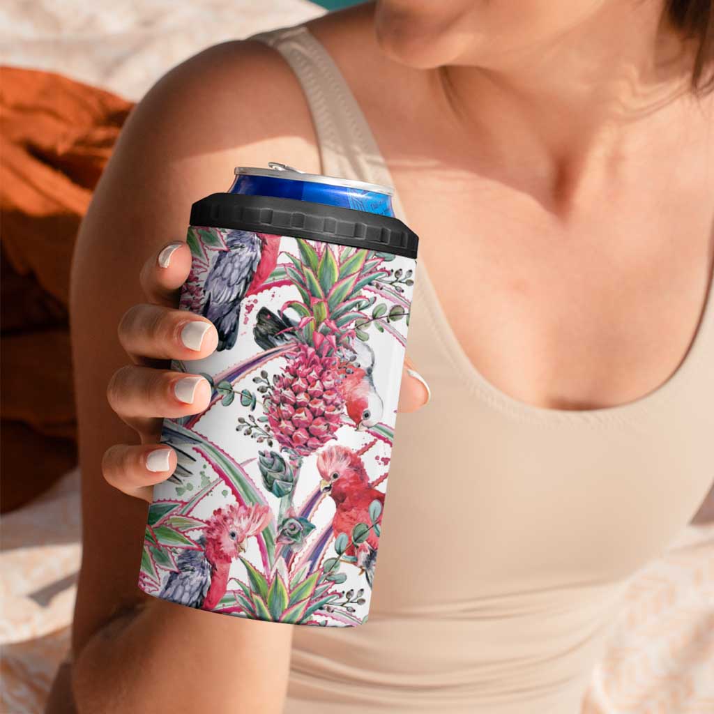 Australia Pink Galah 4 in 1 Can Cooler Tumbler Rose-breasted Cockatoo Pineapple Seamless Vibes - Aussie Hoodie
