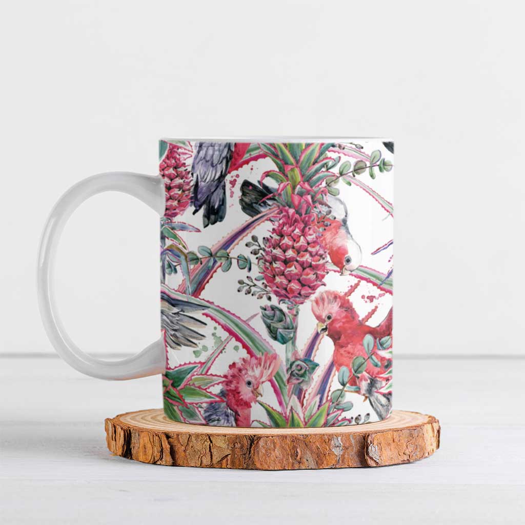 Australia Pink Galah Ceramic Mug Rose-breasted Cockatoo Pineapple Seamless Vibes - Aussie Hoodie