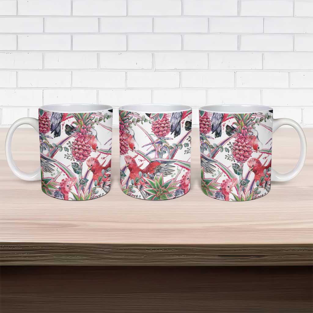 Australia Pink Galah Ceramic Mug Rose-breasted Cockatoo Pineapple Seamless Vibes - Aussie Hoodie