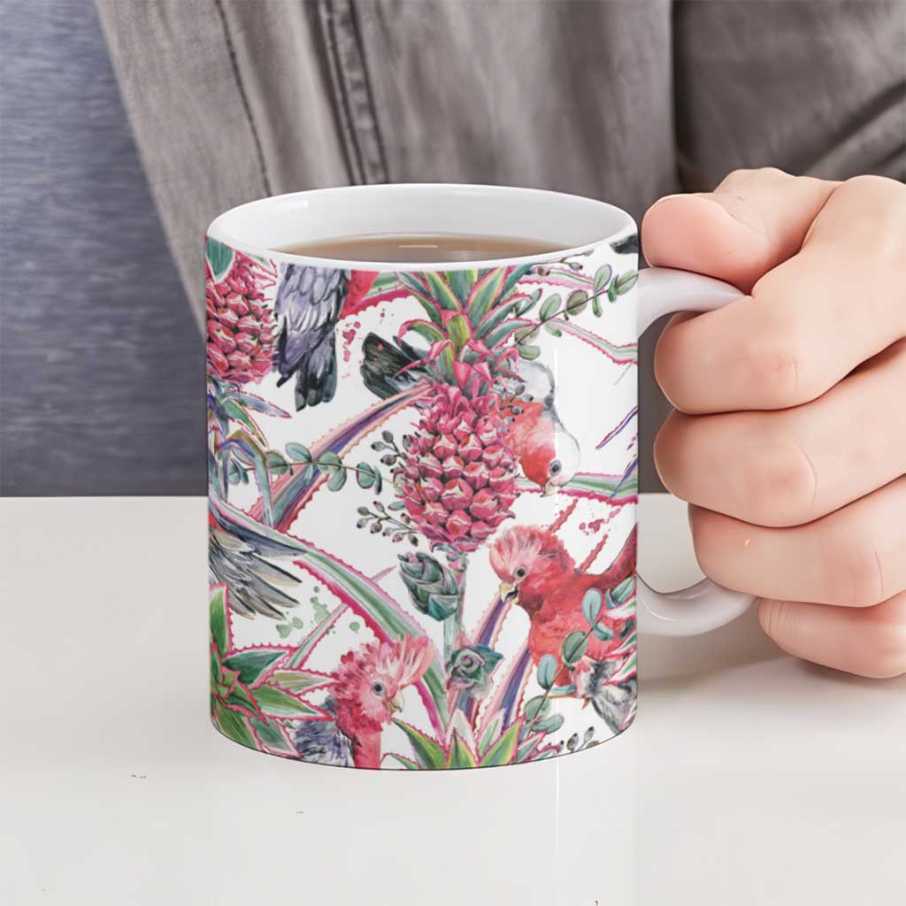 Australia Pink Galah Ceramic Mug Rose-breasted Cockatoo Pineapple Seamless Vibes - Aussie Hoodie
