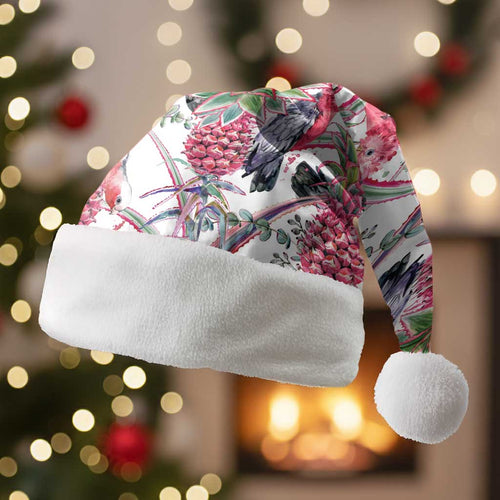 Australia Pink Galah Christmas Santa Hat Rose-breasted Cockatoo Pineapple Seamless Vibes - Aussie Hoodie