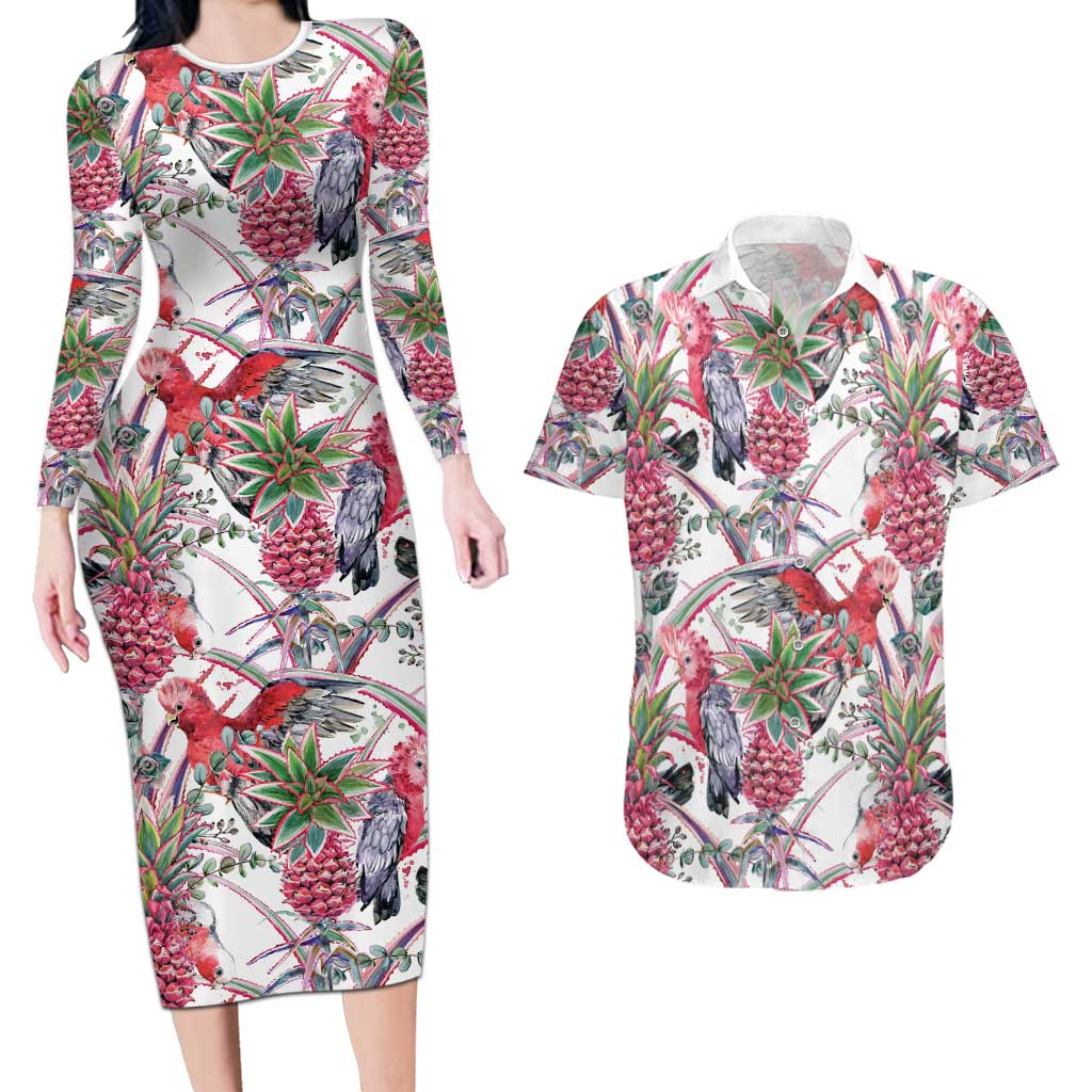 Australia Pink Galah Couples Matching Long Sleeve Bodycon Dress and Hawaiian Shirt Rose-breasted Cockatoo Pineapple Seamless Vibes - Aussie Hoodie