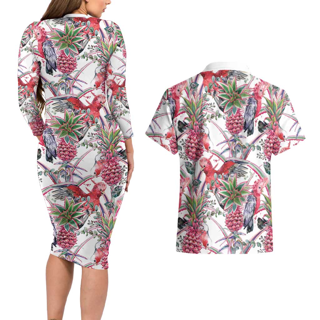 Australia Pink Galah Couples Matching Long Sleeve Bodycon Dress and Hawaiian Shirt Rose-breasted Cockatoo Pineapple Seamless Vibes - Aussie Hoodie