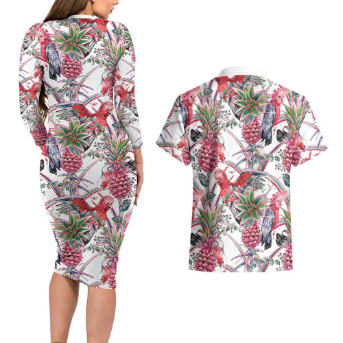 Australia Pink Galah Couples Matching Long Sleeve Bodycon Dress and Hawaiian Shirt Rose-breasted Cockatoo Pineapple Seamless Vibes - Aussie Hoodie