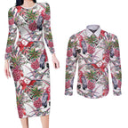 Australia Pink Galah Couples Matching Long Sleeve Bodycon Dress and Long Sleeve Button Shirt Rose-breasted Cockatoo Pineapple Seamless Vibes - Aussie Hoodie