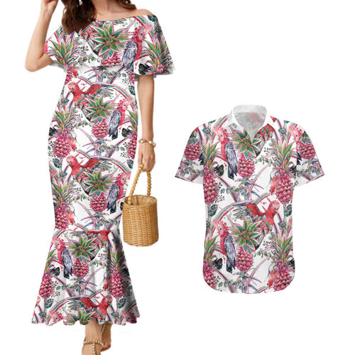 Australia Pink Galah Couples Matching Mermaid Dress and Hawaiian Shirt Rose-breasted Cockatoo Pineapple Seamless Vibes - Aussie Hoodie