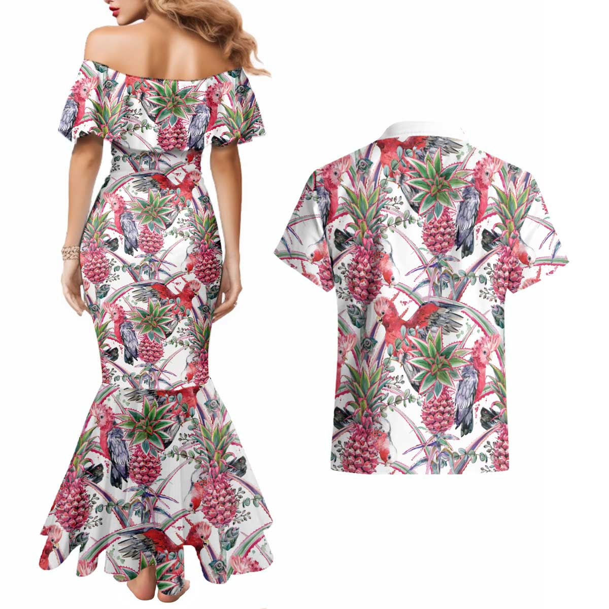 Australia Pink Galah Couples Matching Mermaid Dress and Hawaiian Shirt Rose-breasted Cockatoo Pineapple Seamless Vibes - Aussie Hoodie