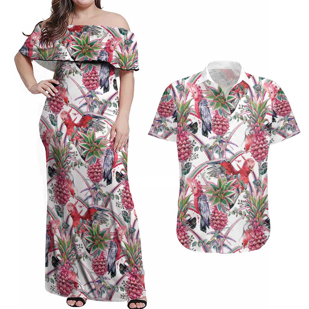 Australia Pink Galah Couples Matching Off Shoulder Maxi Dress and Hawaiian Shirt Rose-breasted Cockatoo Pineapple Seamless Vibes - Aussie Hoodie