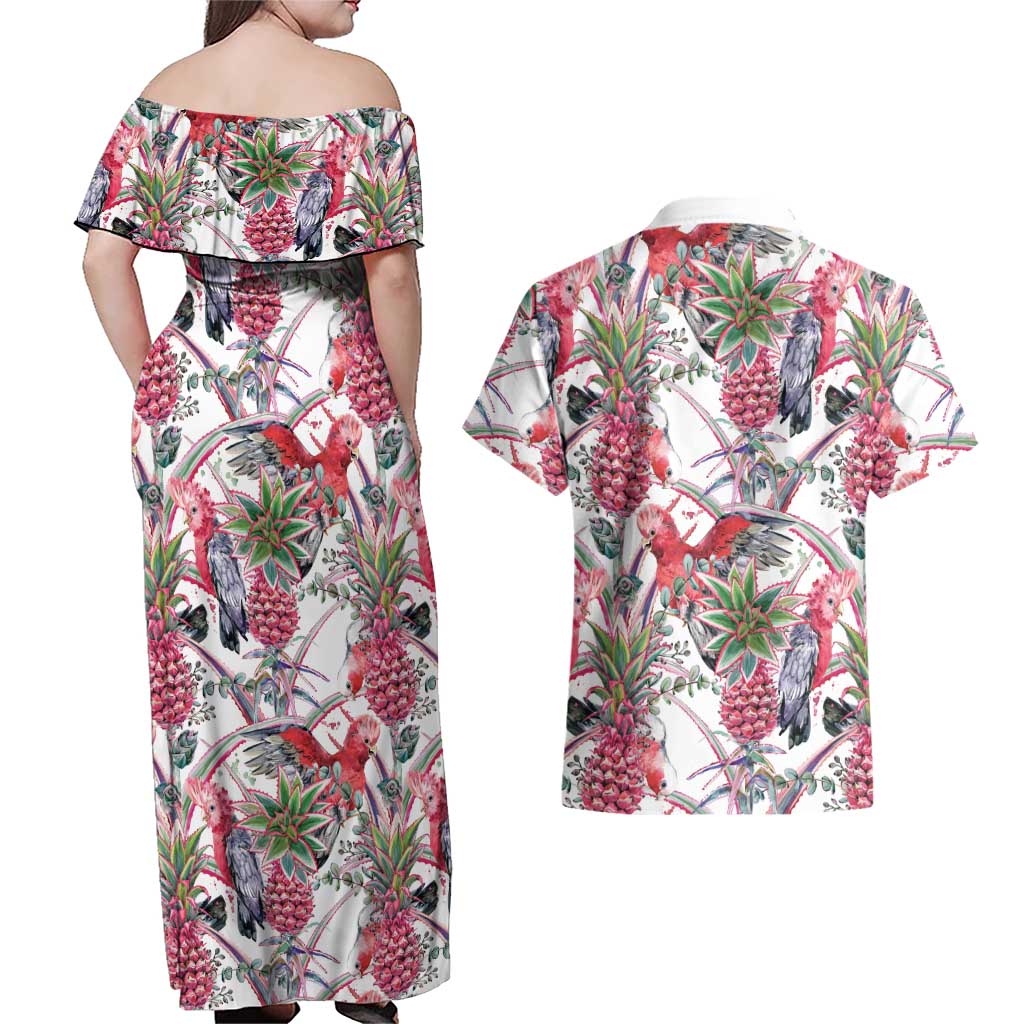 Australia Pink Galah Couples Matching Off Shoulder Maxi Dress and Hawaiian Shirt Rose-breasted Cockatoo Pineapple Seamless Vibes - Aussie Hoodie