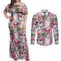 Australia Pink Galah Couples Matching Off Shoulder Maxi Dress and Long Sleeve Button Shirt Rose-breasted Cockatoo Pineapple Seamless Vibes - Aussie Hoodie