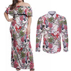 Australia Pink Galah Couples Matching Off Shoulder Maxi Dress and Long Sleeve Button Shirt Rose-breasted Cockatoo Pineapple Seamless Vibes - Aussie Hoodie