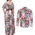 Australia Pink Galah Couples Matching Off Shoulder Maxi Dress and Long Sleeve Button Shirt Rose-breasted Cockatoo Pineapple Seamless Vibes - Aussie Hoodie