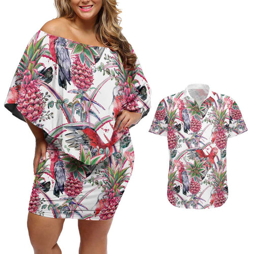 Australia Pink Galah Couples Matching Off Shoulder Short Dress and Hawaiian Shirt Rose-breasted Cockatoo Pineapple Seamless Vibes - Aussie Hoodie
