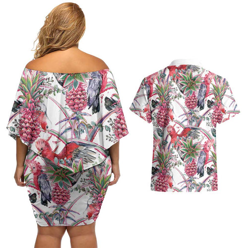 Australia Pink Galah Couples Matching Off Shoulder Short Dress and Hawaiian Shirt Rose-breasted Cockatoo Pineapple Seamless Vibes - Aussie Hoodie