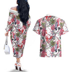 Australia Pink Galah Couples Matching Off The Shoulder Long Sleeve Dress and Hawaiian Shirt Rose-breasted Cockatoo Pineapple Seamless Vibes - Aussie Hoodie