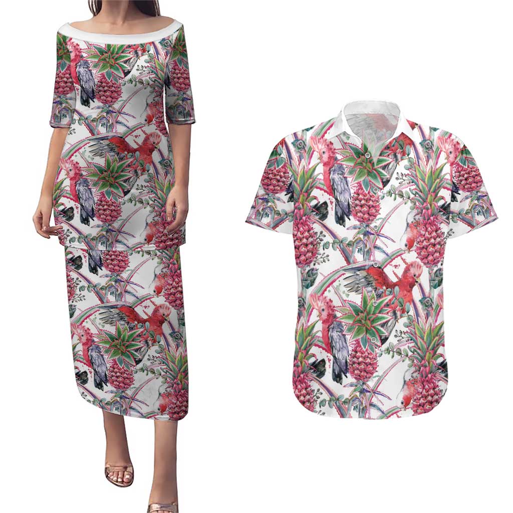 Australia Pink Galah Couples Matching Puletasi and Hawaiian Shirt Rose-breasted Cockatoo Pineapple Seamless Vibes - Aussie Hoodie