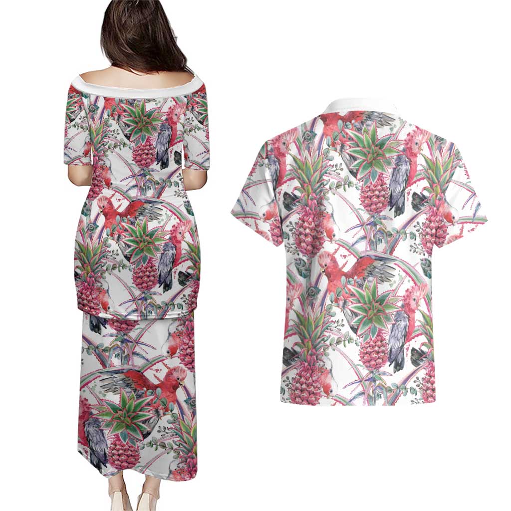 Australia Pink Galah Couples Matching Puletasi and Hawaiian Shirt Rose-breasted Cockatoo Pineapple Seamless Vibes - Aussie Hoodie