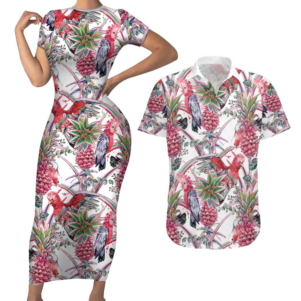 Australia Pink Galah Couples Matching Short Sleeve Bodycon Dress and Hawaiian Shirt Rose-breasted Cockatoo Pineapple Seamless Vibes - Aussie Hoodie