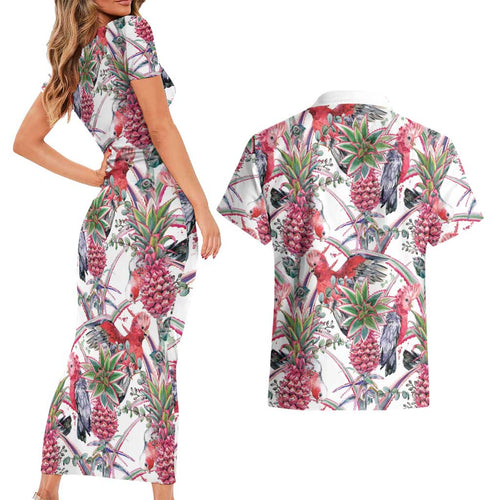 Australia Pink Galah Couples Matching Short Sleeve Bodycon Dress and Hawaiian Shirt Rose-breasted Cockatoo Pineapple Seamless Vibes - Aussie Hoodie