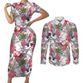 Australia Pink Galah Couples Matching Short Sleeve Bodycon Dress and Long Sleeve Button Shirt Rose-breasted Cockatoo Pineapple Seamless Vibes - Aussie Hoodie