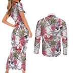 Australia Pink Galah Couples Matching Short Sleeve Bodycon Dress and Long Sleeve Button Shirt Rose-breasted Cockatoo Pineapple Seamless Vibes - Aussie Hoodie