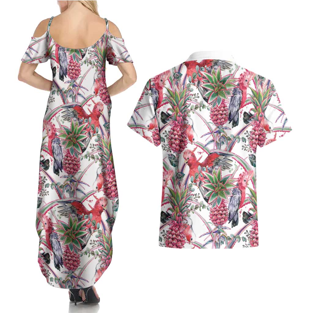 Australia Pink Galah Couples Matching Summer Maxi Dress and Hawaiian Shirt Rose-breasted Cockatoo Pineapple Seamless Vibes - Aussie Hoodie