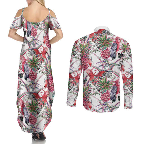 Australia Pink Galah Couples Matching Summer Maxi Dress and Long Sleeve Button Shirt Rose-breasted Cockatoo Pineapple Seamless Vibes - Aussie Hoodie