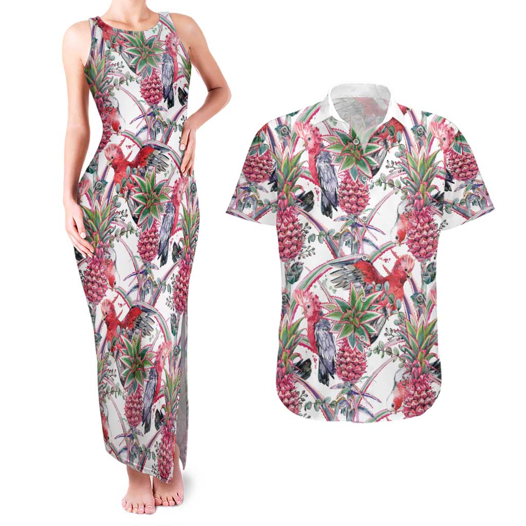 Australia Pink Galah Couples Matching Tank Maxi Dress and Hawaiian Shirt Rose-breasted Cockatoo Pineapple Seamless Vibes - Aussie Hoodie