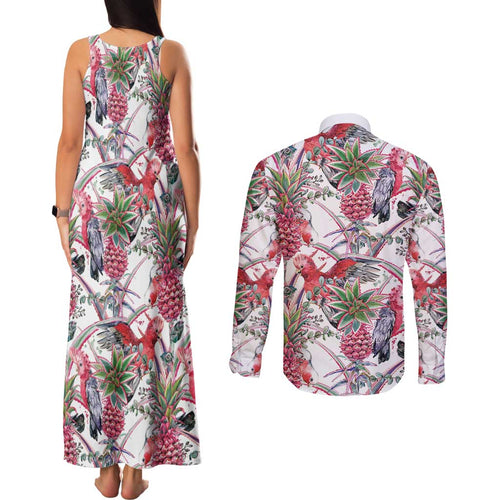Australia Pink Galah Couples Matching Tank Maxi Dress and Long Sleeve Button Shirt Rose-breasted Cockatoo Pineapple Seamless Vibes - Aussie Hoodie