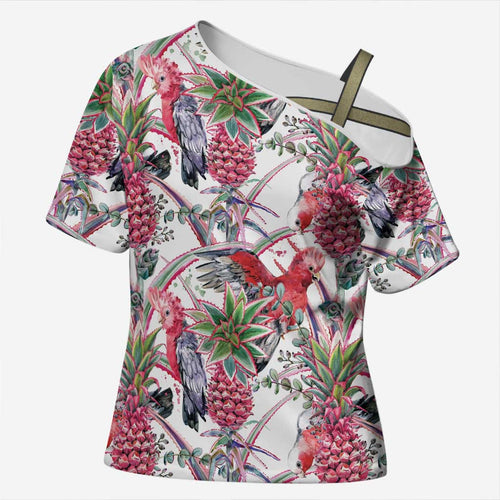 Australia Pink Galah Cross Shoulder Shirt Rose-breasted Cockatoo Pineapple Seamless Vibes - Aussie Hoodie