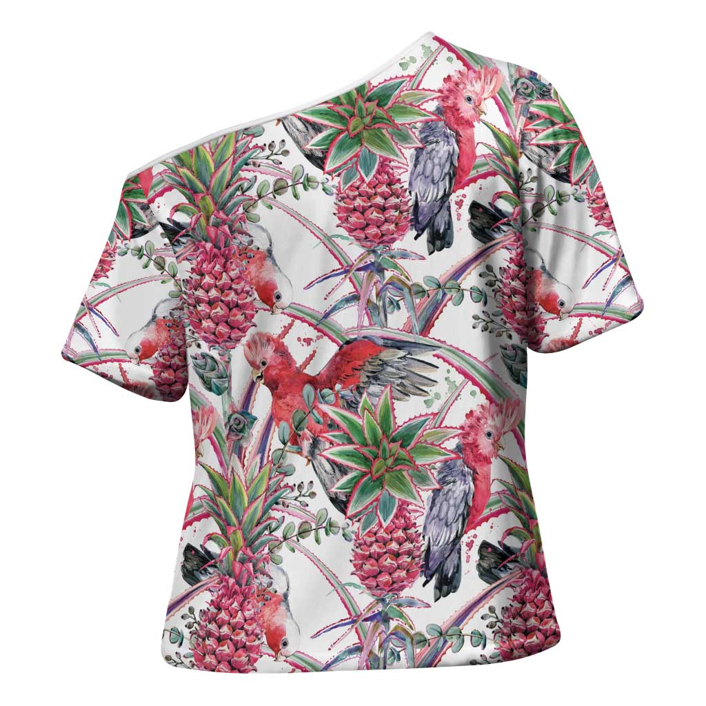 Australia Pink Galah Cross Shoulder Shirt Rose-breasted Cockatoo Pineapple Seamless Vibes - Aussie Hoodie