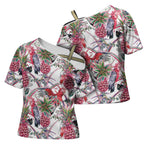Australia Pink Galah Cross Shoulder Shirt Rose-breasted Cockatoo Pineapple Seamless Vibes - Aussie Hoodie