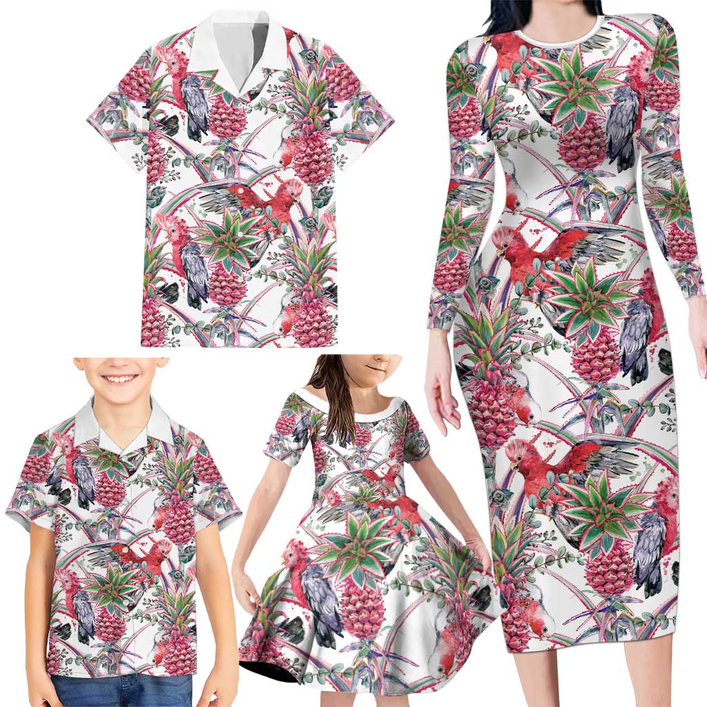 Australia Pink Galah Family Matching Long Sleeve Bodycon Dress and Hawaiian Shirt Rose-breasted Cockatoo Pineapple Seamless Vibes - Aussie Hoodie
