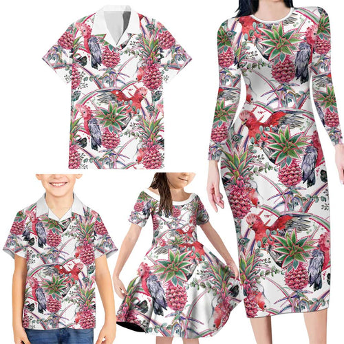 Australia Pink Galah Family Matching Long Sleeve Bodycon Dress and Hawaiian Shirt Rose-breasted Cockatoo Pineapple Seamless Vibes - Aussie Hoodie