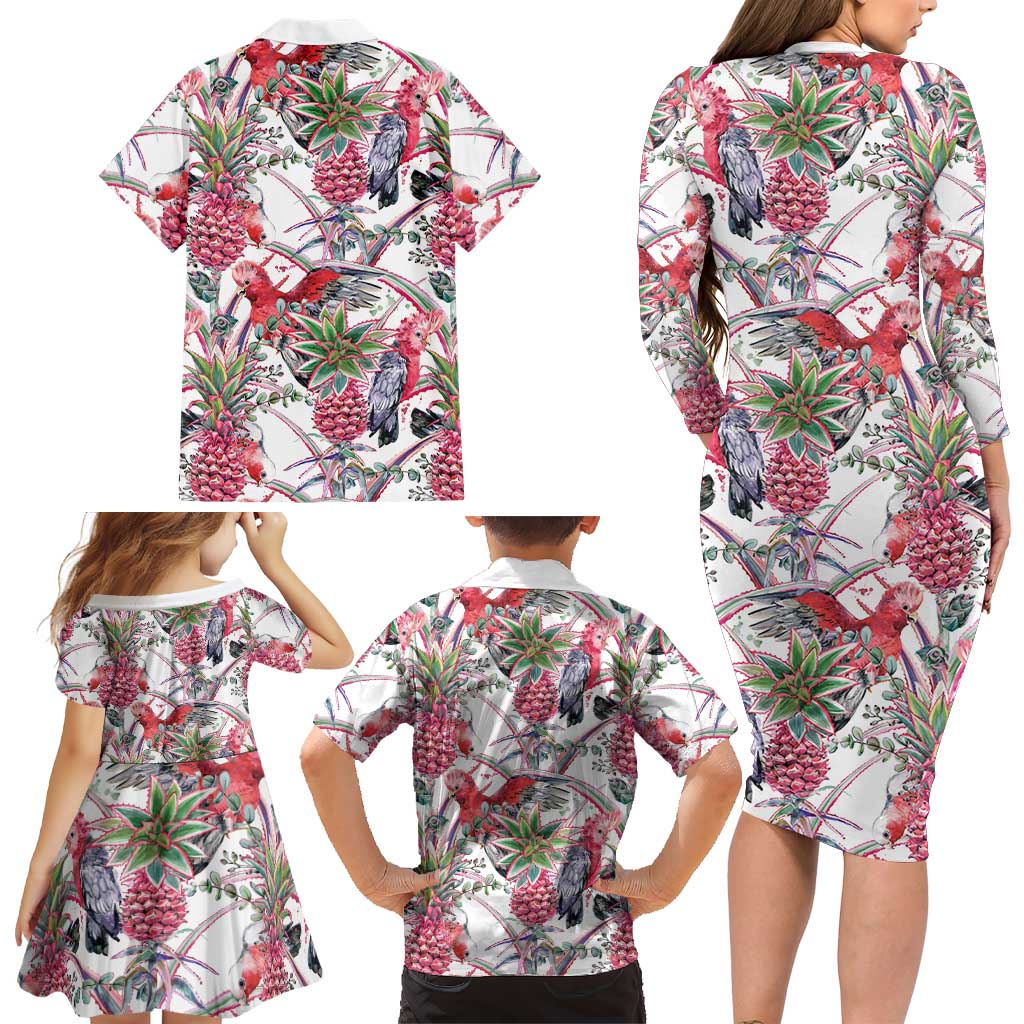 Australia Pink Galah Family Matching Long Sleeve Bodycon Dress and Hawaiian Shirt Rose-breasted Cockatoo Pineapple Seamless Vibes - Aussie Hoodie