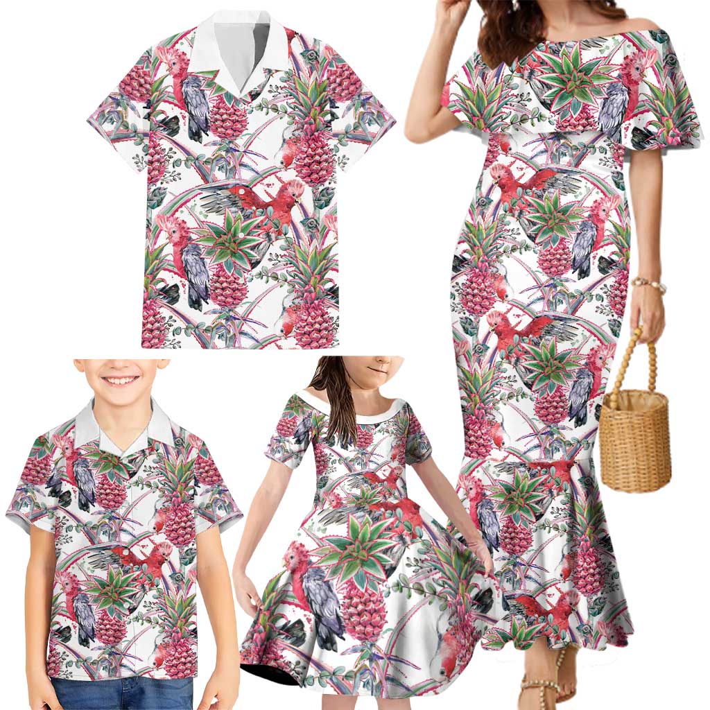 Australia Pink Galah Family Matching Mermaid Dress and Hawaiian Shirt Rose-breasted Cockatoo Pineapple Seamless Vibes - Aussie Hoodie