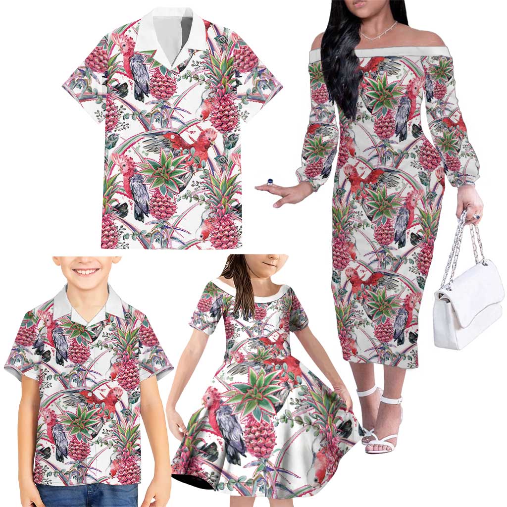 Australia Pink Galah Family Matching Off The Shoulder Long Sleeve Dress and Hawaiian Shirt Rose-breasted Cockatoo Pineapple Seamless Vibes - Aussie Hoodie