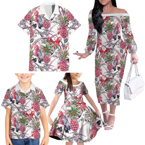 Australia Pink Galah Family Matching Off The Shoulder Long Sleeve Dress and Hawaiian Shirt Rose-breasted Cockatoo Pineapple Seamless Vibes - Aussie Hoodie