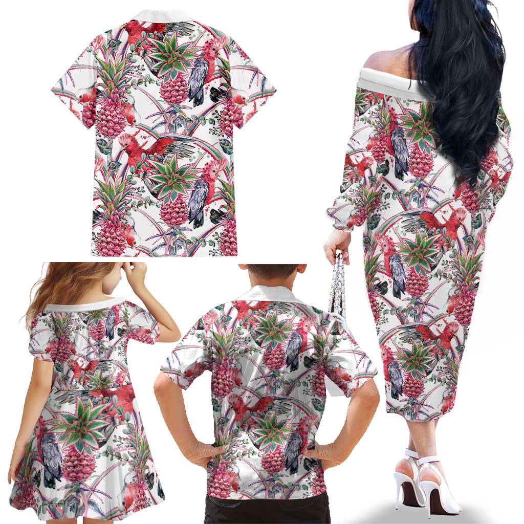 Australia Pink Galah Family Matching Off The Shoulder Long Sleeve Dress and Hawaiian Shirt Rose-breasted Cockatoo Pineapple Seamless Vibes - Aussie Hoodie