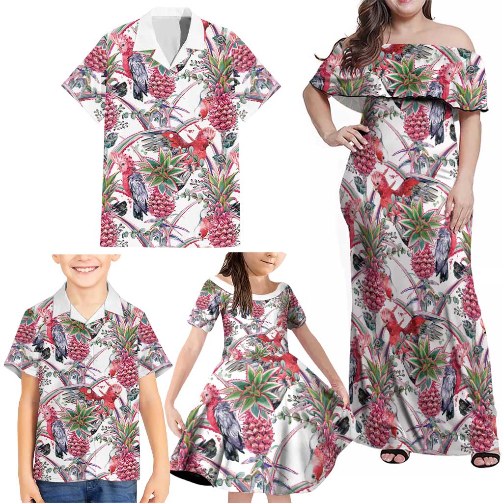 Australia Pink Galah Family Matching Off Shoulder Maxi Dress and Hawaiian Shirt Rose-breasted Cockatoo Pineapple Seamless Vibes - Aussie Hoodie