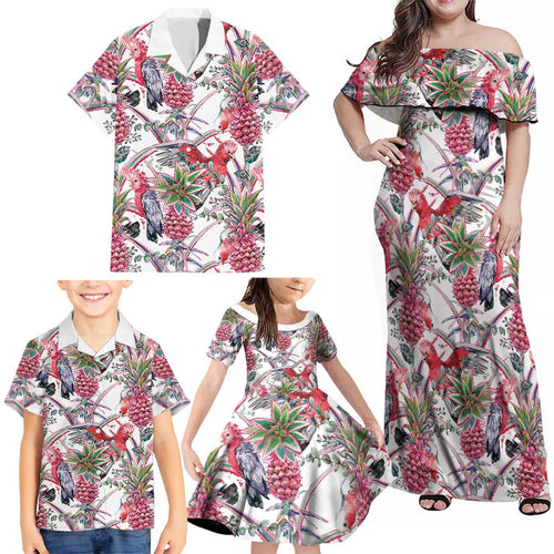 Australia Pink Galah Family Matching Off Shoulder Maxi Dress and Hawaiian Shirt Rose-breasted Cockatoo Pineapple Seamless Vibes - Aussie Hoodie