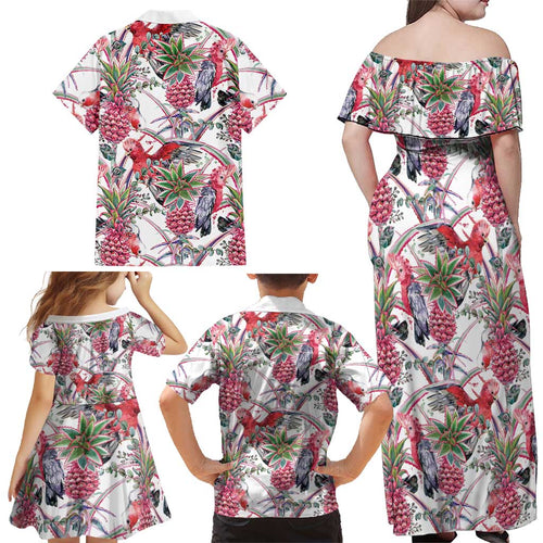 Australia Pink Galah Family Matching Off Shoulder Maxi Dress and Hawaiian Shirt Rose-breasted Cockatoo Pineapple Seamless Vibes - Aussie Hoodie