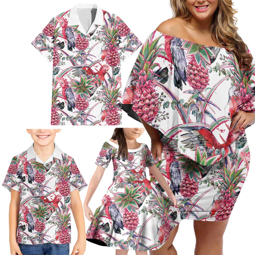 Australia Pink Galah Family Matching Off Shoulder Short Dress and Hawaiian Shirt Rose-breasted Cockatoo Pineapple Seamless Vibes - Aussie Hoodie