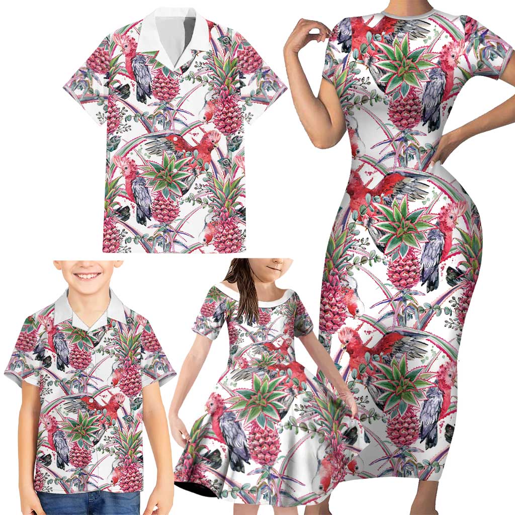 Australia Pink Galah Family Matching Short Sleeve Bodycon Dress and Hawaiian Shirt Rose-breasted Cockatoo Pineapple Seamless Vibes - Aussie Hoodie