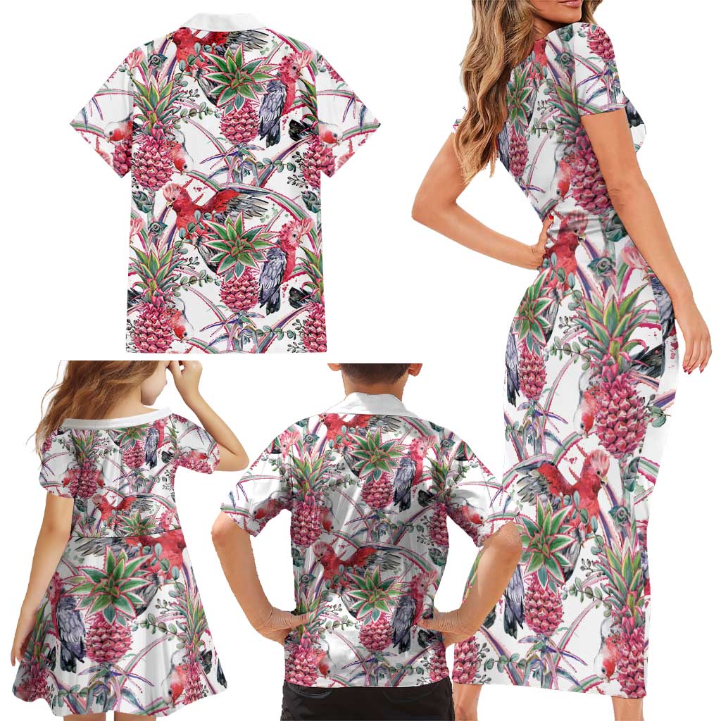 Australia Pink Galah Family Matching Short Sleeve Bodycon Dress and Hawaiian Shirt Rose-breasted Cockatoo Pineapple Seamless Vibes - Aussie Hoodie