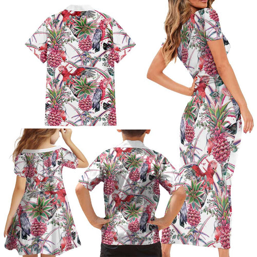 Australia Pink Galah Family Matching Short Sleeve Bodycon Dress and Hawaiian Shirt Rose-breasted Cockatoo Pineapple Seamless Vibes - Aussie Hoodie