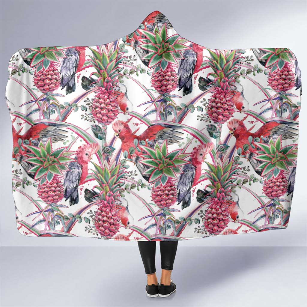 Australia Pink Galah Hooded Blanket Rose-breasted Cockatoo Pineapple Seamless Vibes - Aussie Hoodie