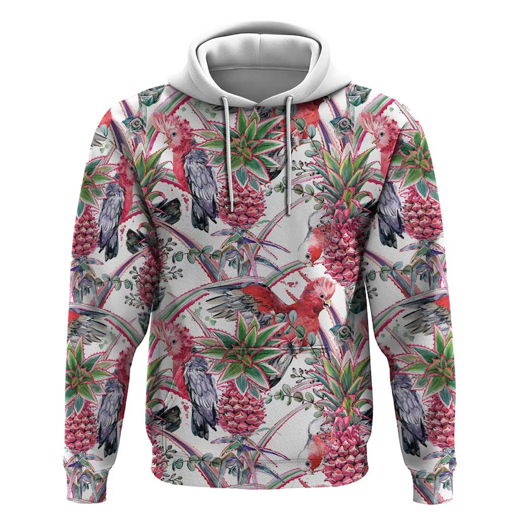 Australia Pink Galah Hoodie Rose-breasted Cockatoo Pineapple Seamless Vibes - Aussie Hoodie