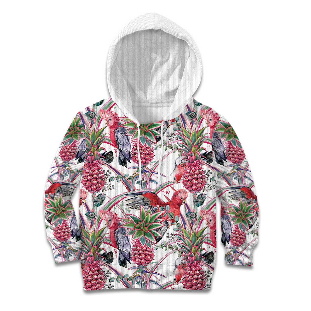Australia Pink Galah Kid Hoodie Rose-breasted Cockatoo Pineapple Seamless Vibes - Aussie Hoodie
