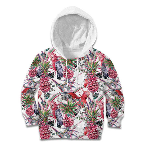 Australia Pink Galah Kid Hoodie Rose-breasted Cockatoo Pineapple Seamless Vibes - Aussie Hoodie